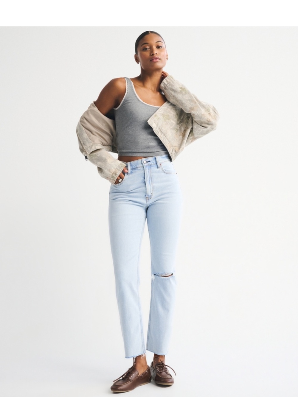 Abercrombie & Fitch Light Blue Ankle Straight Ultra High-Rise Cropped Jeans